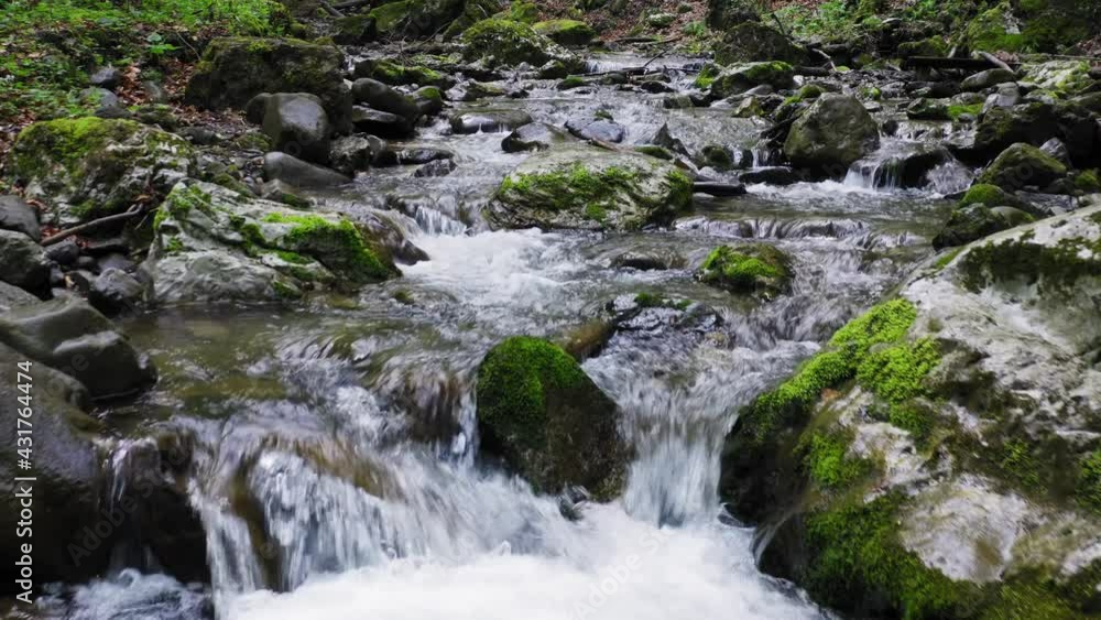 Aerial view of the stream with the rapids in the spring, Zeleni vir in Croatia Aerial view of the stream with the rapids in the spring, Zeleni vir in Croatia