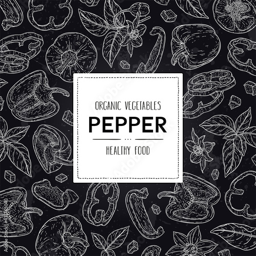 Vector chalkboard style frame with organic bell peppers