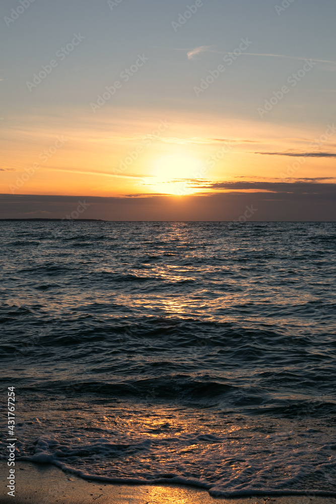 Seascape sunset, sea picture, portrait format