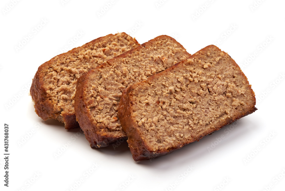 Homemade baked turkey meatloaf, isolated on white background Homemade baked turkey meatloaf, isolated on white background