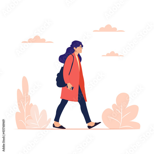 Side view of a people walking concept. Vector illustration. Isolated on white background