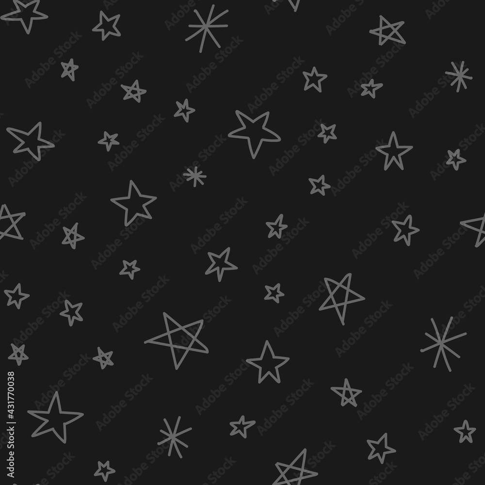 Hand drawn stars seamless pattern. Monochrome texture background of star doodle illustrations. Hand drawn stars seamless pattern. Monochrome texture background of star doodle illustrations.