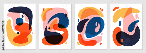 Set of abstract posters with liquid shapes. Fluid banner design. Dynamical colored forms. Perfect for social media, poster, cover, invitation, brochure. Isolated vector