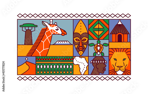 Africa continent travel concept cartoon outline