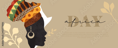 Africa Day web banner black woman face map