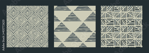 Africa tribal art black white seamless pattern set
