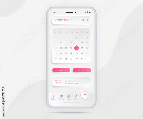 Calendar app planner concept, Mobile activity calendar template UI UX, Smartphone calendar schedule agenda annual planning meeting application, Calendar events, Appointment, Event app, Vector phone