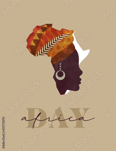 Africa Day black woman african map concept card