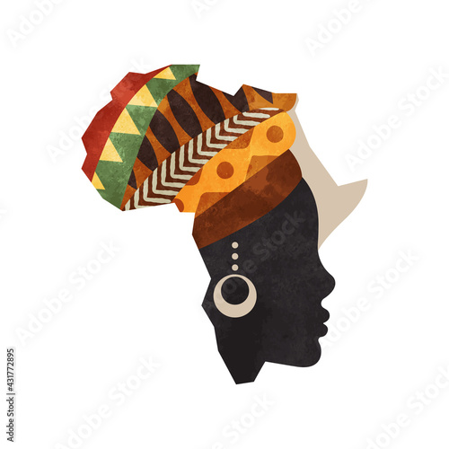 Black african woman africa map concept isolated