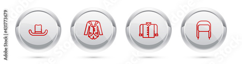 Set line Man hat, Blazer or jacket, T-shirt and Winter with ear flaps. Silver circle button. Vector