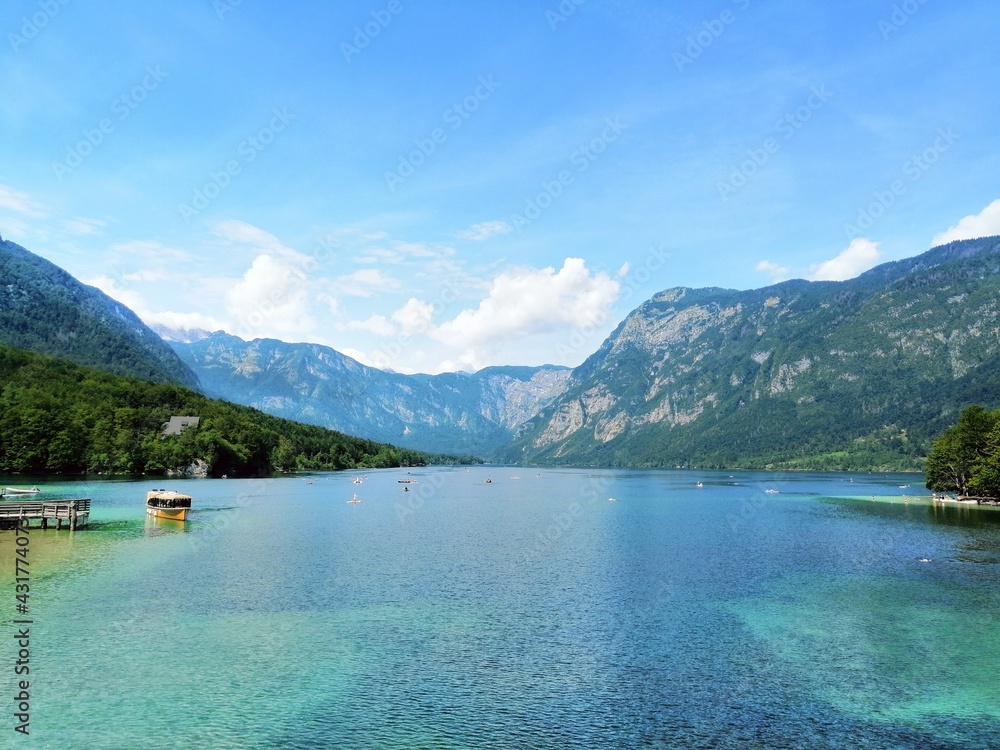Slovenia, Lake Bohinj with Julian Alps, morning