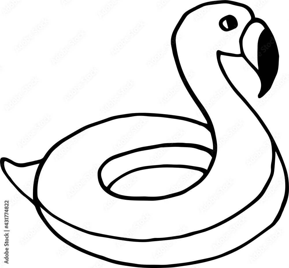 Naklejka premium Single element of flamingo swimming circle in doodle summer set. Hand drawn vector illustration for greeting cards, posters, stickers and seasonal design.