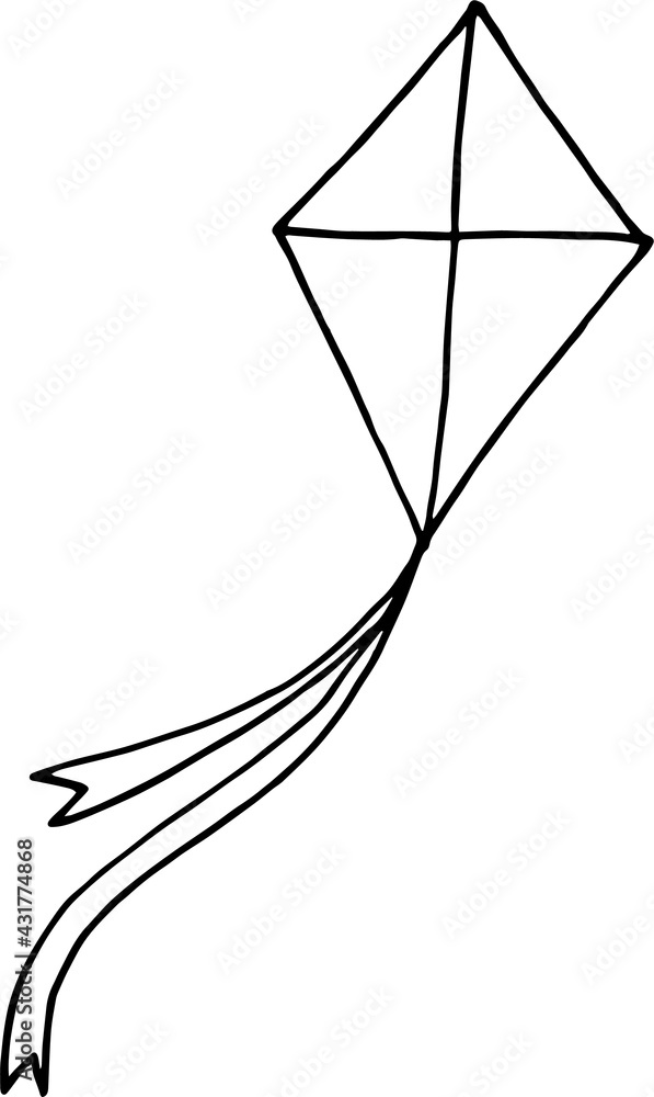 Single element of kite in doodle summer set. Hand drawn vector illustration for greeting cards, posters, stickers and seasonal design. black and white illustration of a plane Single element of kite in doodle summer set. Hand drawn vector illustration for greeting cards, posters, stickers and seasonal design. black and white illustration of a plane