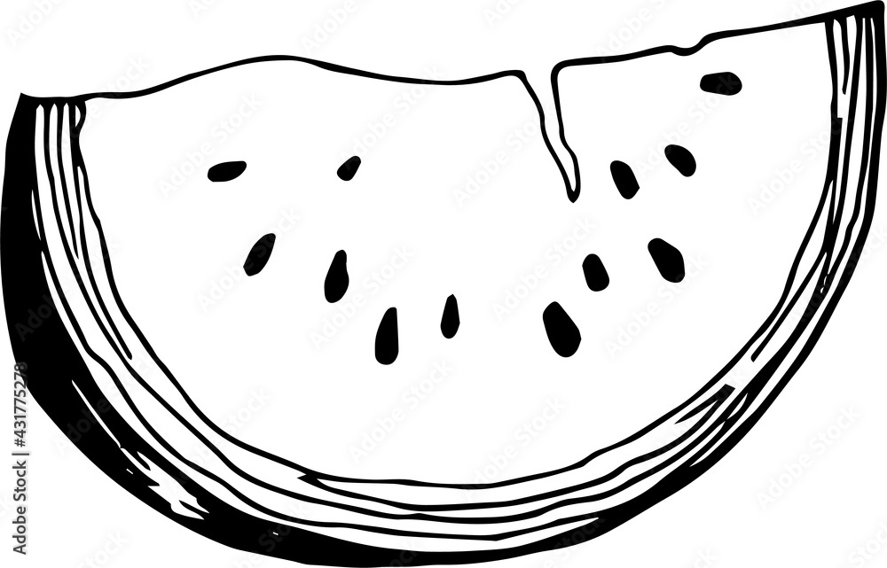 Single element of watermelon slice in doodle summer set. Single element of watermelon slice in doodle summer set.