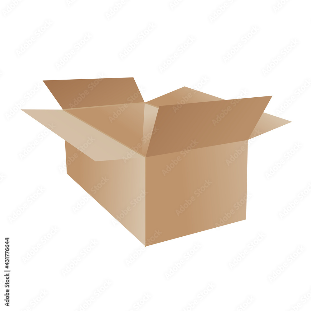 Box. Cardboard box mockup. Mail container. Brown recycling cardboard delivery box or postal parcel packaging, realistic  illustration isolated on white background