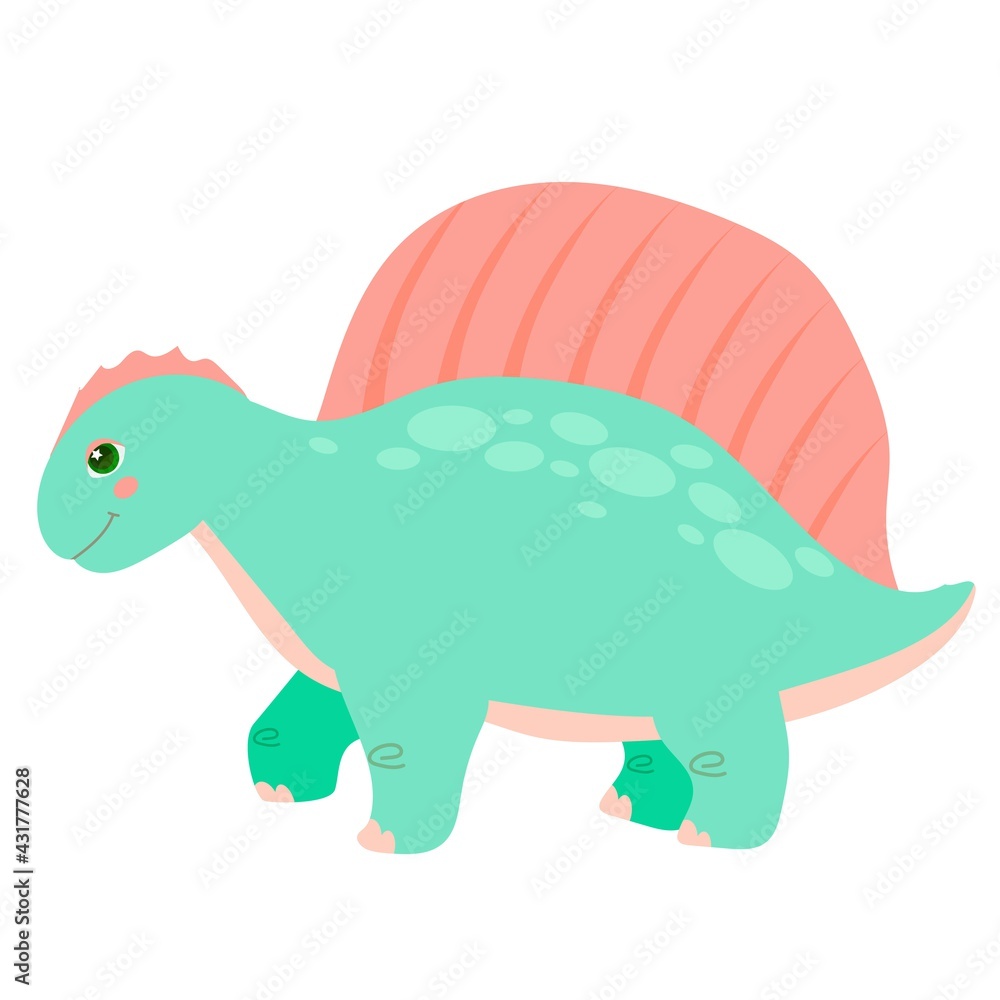 Cute dinosaur in cartoon style. Bright childish drawing with an animal. Coloring. Vector illustration isolated on white background. Cute dinosaur in cartoon style. Bright childish drawing with an animal. Coloring. Vector illustration isolated on white background.