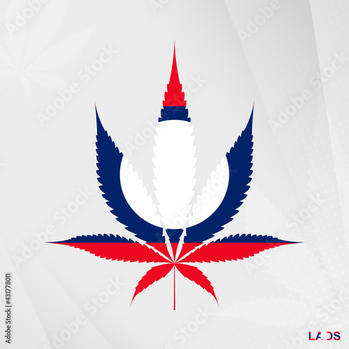 Flag of Laos in Marijuana leaf shape. The concept of legalization Cannabis in Laos.