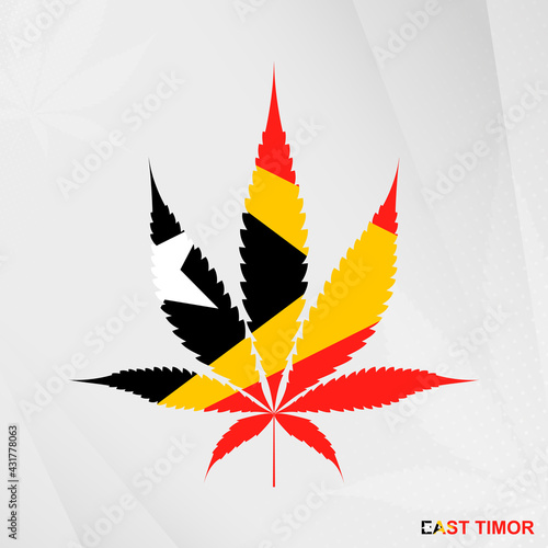Flag of East Timor in Marijuana leaf shape. The concept of legalization Cannabis in East Timor.