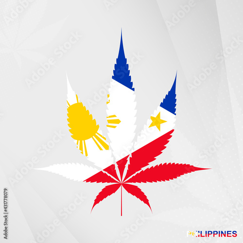 Flag of Philippines in Marijuana leaf shape. The concept of legalization Cannabis in Philippines.
