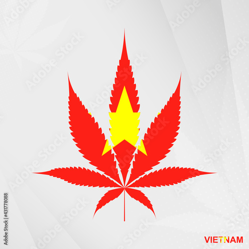 Flag of Vietnam in Marijuana leaf shape. The concept of legalization Cannabis in Vietnam.