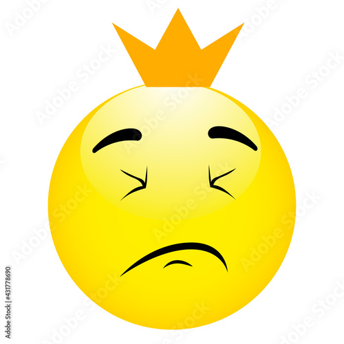 Funny smile with a crown and a proud expression. Vector illustration.