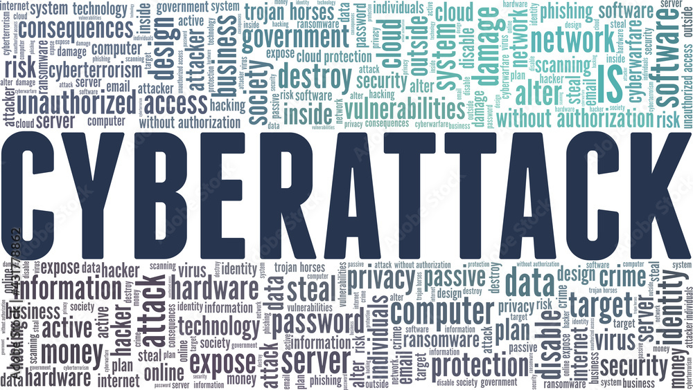 Fototapeta premium Cyberattack vector illustration word cloud isolated on a white background.