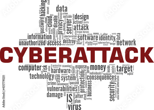 Cyberattack vector illustration word cloud isolated on a white background.