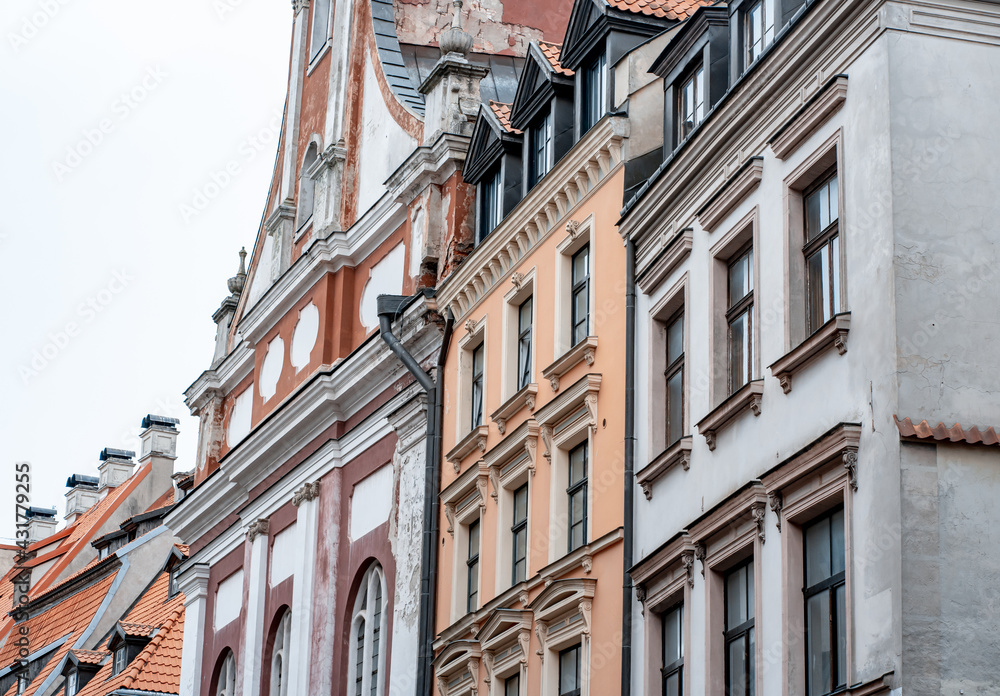 Architectural houses next to each other in the historic center of the Old Town (760)