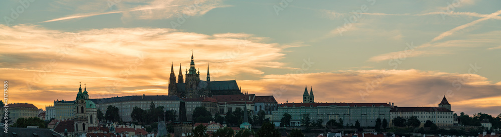 Panorama of evening Prague.
