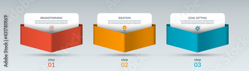 Infographic template with 3 paper arrows pointing down. Can be used for graph, chart, report, web design. Vector illustration