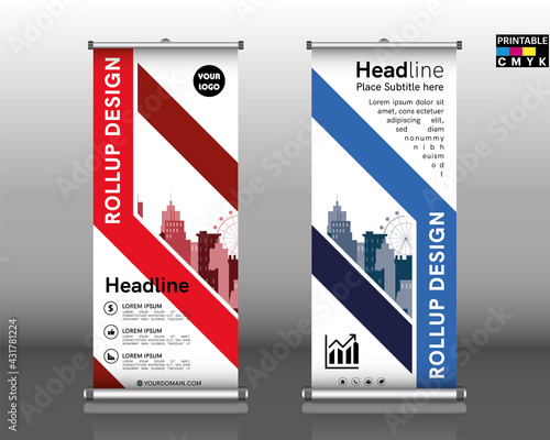 Creative double-sided color vector roll up banner design
