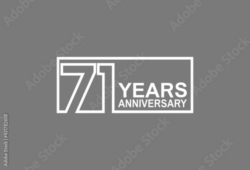 71 years anniversary logotype with white color outline in square isolated on grey background. vector can be use for company celebration purpose