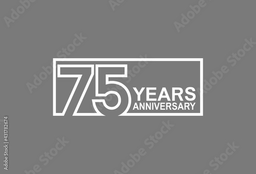 75 years anniversary logotype with white color outline in square isolated on grey background. vector can be use for company celebration purpose