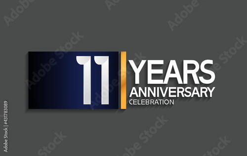 11 years anniversary logotype with blue and silver color with golden line for celebration moment