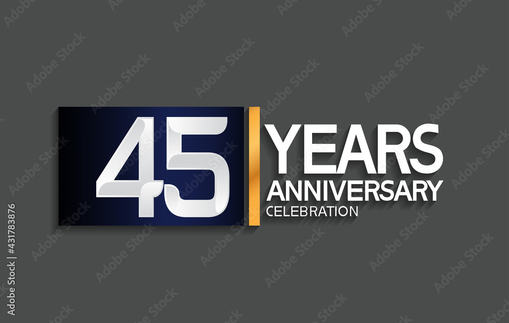 45 years anniversary logotype with blue and silver color with golden line for celebration moment