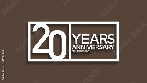 20 years anniversary logotype with white color in square isolated on brown background. vector can be use for company celebration purpose