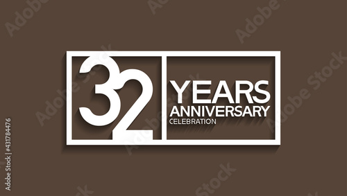 32 years anniversary logotype with white color in square isolated on brown background. vector can be use for company celebration purpose