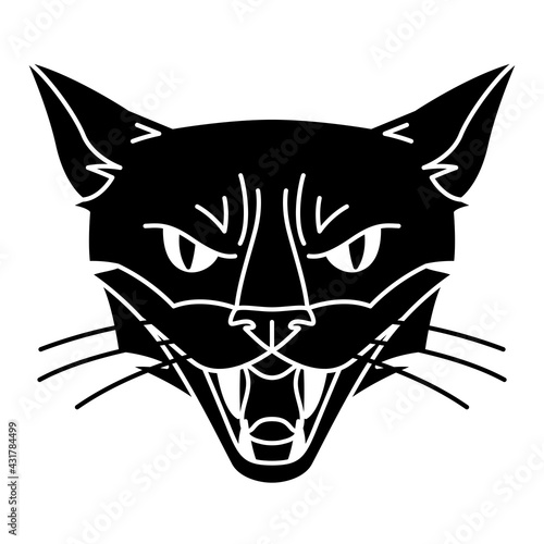 Evil magic witch cat muzzle. Mystic, alchemy, spirituality, tattoo art.