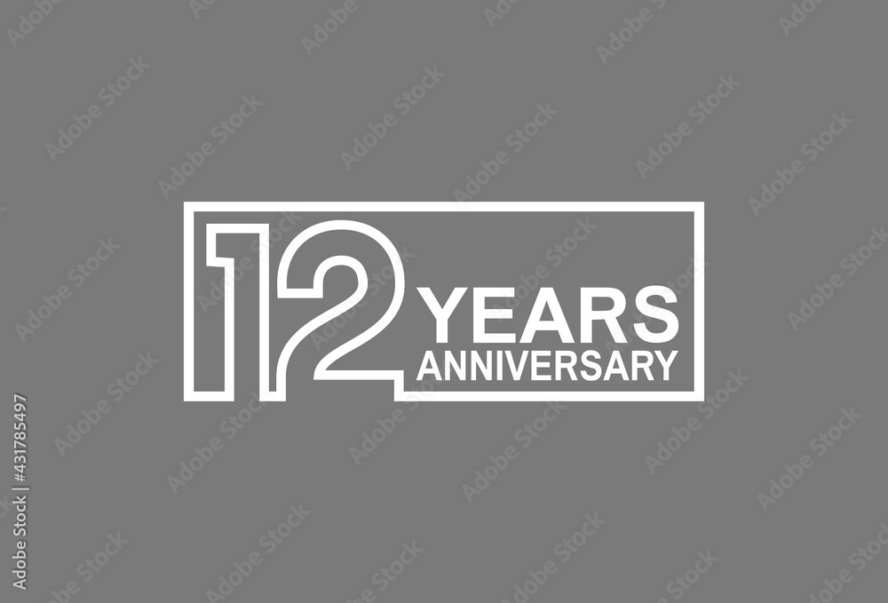 12 years anniversary logotype with white color outline in square isolated on grey background. vector can be use for company celebration purpose