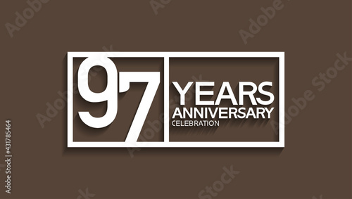 97 years anniversary logotype with white color in square isolated on brown background. vector can be use for company celebration purpose