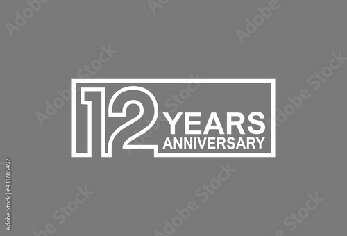 12 years anniversary logotype with white color outline in square isolated on grey background. vector can be use for company celebration purpose