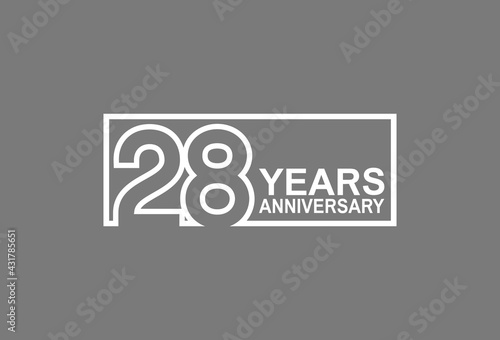 28 years anniversary logotype with white color outline in square isolated on grey background. vector can be use for company celebration purpose