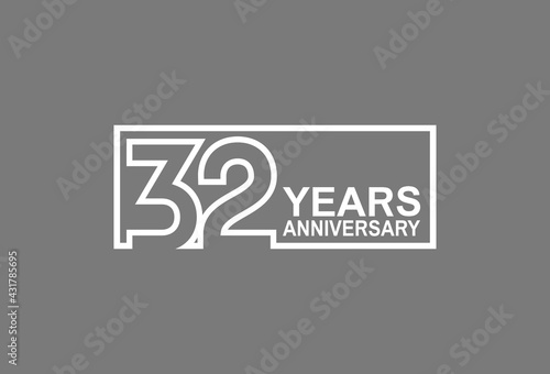 32 years anniversary logotype with white color outline in square isolated on grey background. vector can be use for company celebration purpose