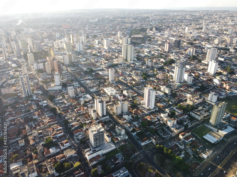 Drone picture city from above Uberlandia