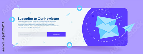 Email subscription, an online mailing list template with a mailbox and a send button for a block of sections of bright blue, purple sites