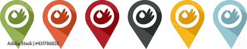 Coloured pin shaped icons of hand signs to say OK

