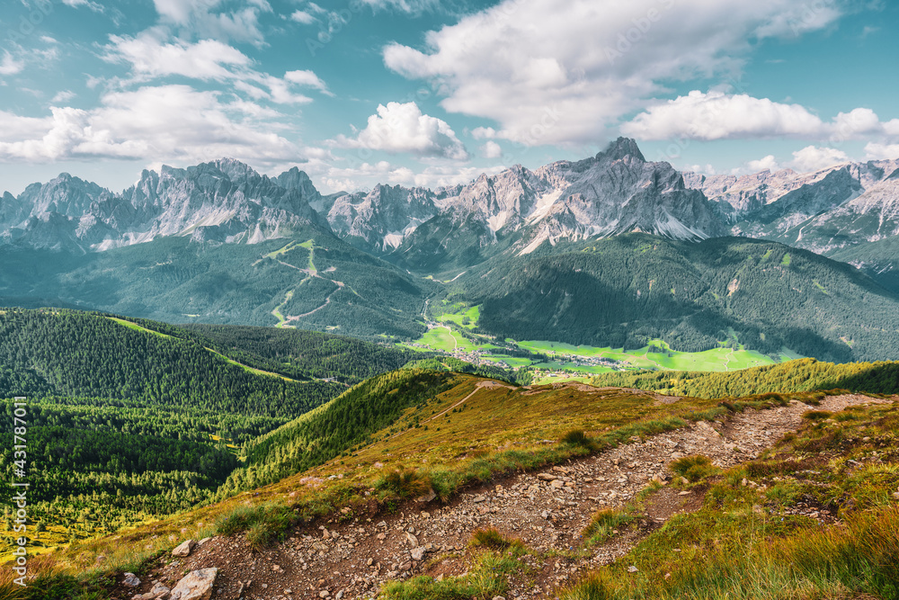 Panoramic view of the Sexten Dolomites, Italy.