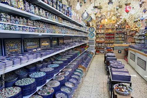 small shop with goods in the national flavor in the Muslim quarter photo