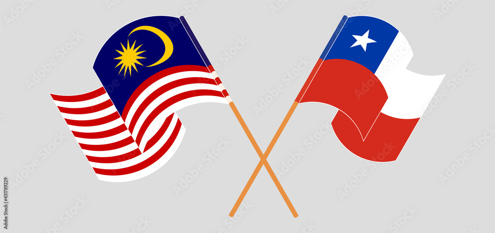 Crossed and waving flags of Malaysia and Chile Crossed and waving flags of Malaysia and Chile