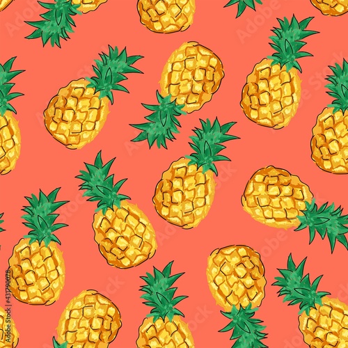 Bright summer seamless pattern with the image of pineapples. Design for paper, textiles and decor.